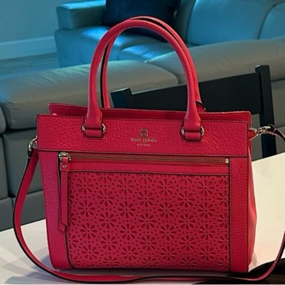 Kate Spade Pink Floral Cutout Leather Satchel